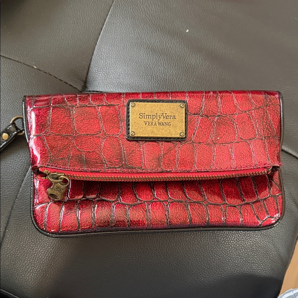 Simply Vera Vera Wang Metallic Red Embossed Wristlet
